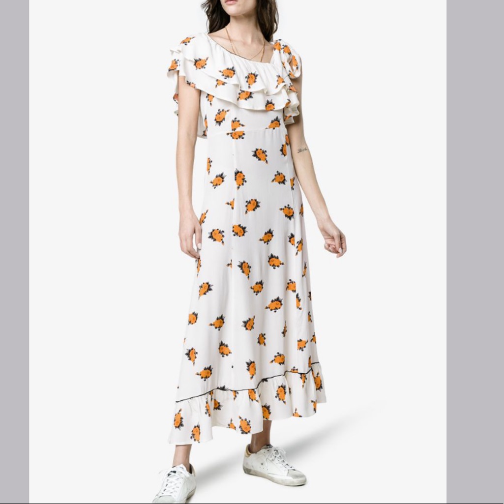 Nwt Ganni Roseburg Dress Tie Shoulder